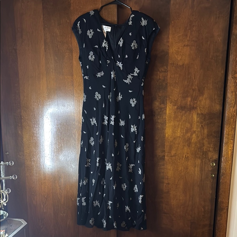 Jones New York Black and White Floral Midi Dress
